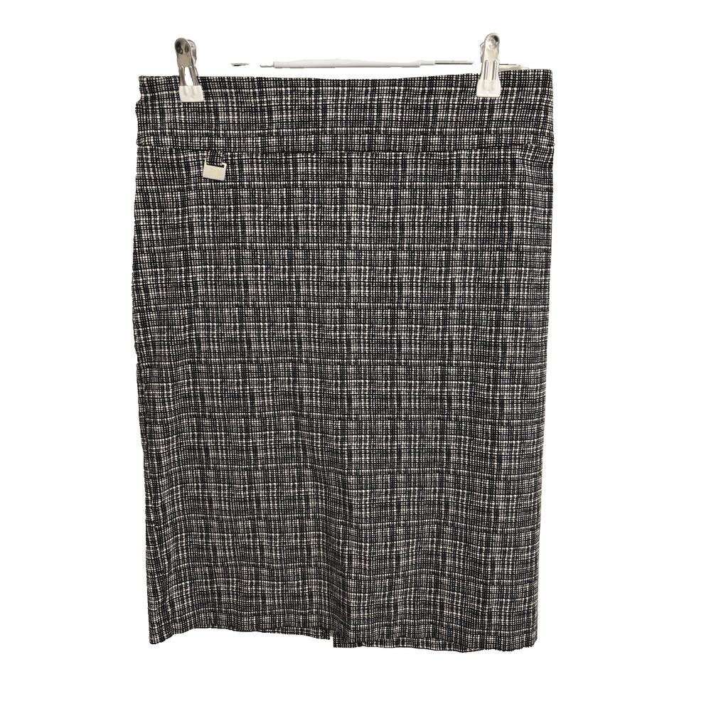 Zac & Rachel Women's Med B&W Geo Plaid Straight Knee Length Pencil Skirt Preppy